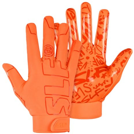 SLEEFS Youth Football Gloves for Boys and Girls, Orange Sticky Receiver Flag Football Gloves for Youth, Adult Men or Women, Stretch Fit, No Slip, Perfect Grip, Machine Washable, Extra Large