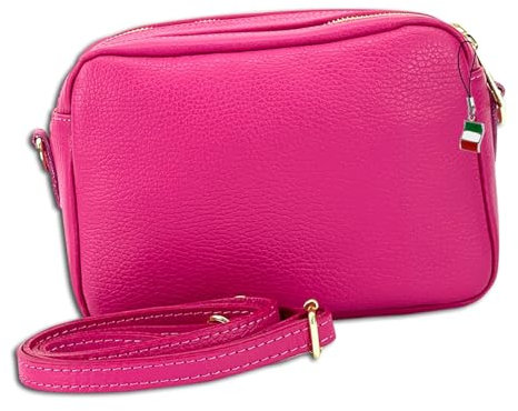 Florence OTF809P Sac à bandoulière pour femme en cuir véritable fuchsia, Rose, mittel 22x15x9cm