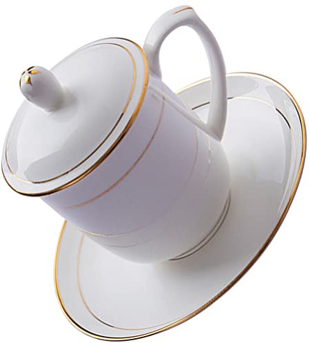 Teetassen-Set aus Keramik, Bone China-Tasse mit Untertassendeckel, Goldrand, Becher, dekoratives Trinkgeschirr, Bürobedarf for Tee, Kaffeegetränke, 400 ml