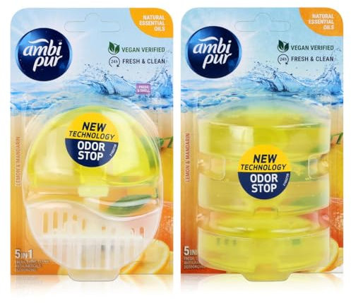 Ambi Pur WC-Frische Lemon & Mandarin 55ml mit Körbchen & 3x55ml Nachfüller - WC-Duft für eine frische Toilette