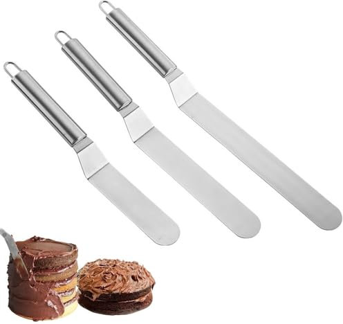 Anicy Set of 3 Angled Palette Cake Spatula – Stainless Steel Angle Palette Cake Knife, Cake Spatula for Buttercream for Baking Cakes