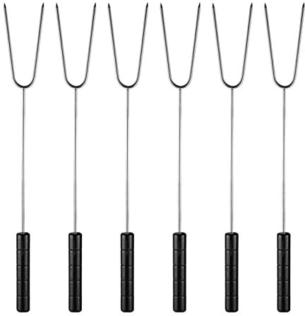 Lot de 6 fourchettes de barbecue en acier inoxydable avec poignée en plastique pour rôtir de cuisine, barbecue facile à utiliser