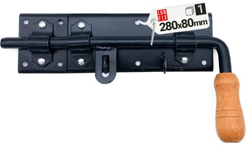 LUN FIX Türriegel 280x80mm Schwarz Links Pulverbeschichtet Links | Stabiler Bolzenriegel für Gartentor und Garagentor, Schlossriegel Torverschluss aus Metall für Tür, Pforte