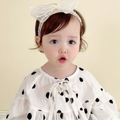 Baby Mädchen Stirnbänder Weiß Dehnbare Stirnband Doppelspitze Spitzebowknot-Haarband Weich Baby Hairband Neugeboren Haarschmuck Babygeschenke für Neugeborene（Beige Perlenschleife）