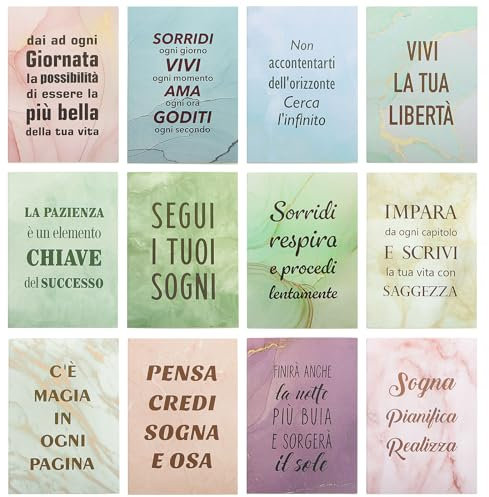 GEBETTER 12pz Mini Quaderni Taccuini Tascabili con Frasi Motivazionali Italiano, Quaderno Appunti Regalo Motivazionale Studenti Alunni Amici Natale