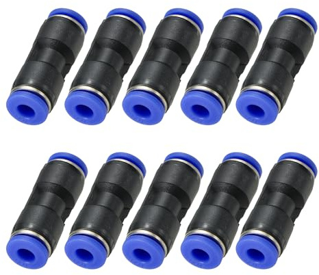 PATIKIL 3/16 Inches Push to Connect Fittings, 10Pcs Plastic Air Line Hose Fitting Quick Release Pneumatic Connectors Straight Union Two Way Coupler for Tube, Blue