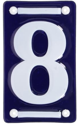 MAISONICA French Blue & White Number Door Numeral - Traditional Embossed Enamelled Sign Plaque - No 8