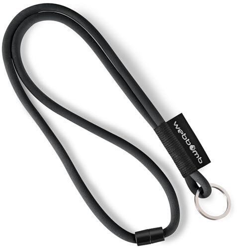 webbomb® Cordino Tubolare bicolore - rotondo morbido e lungo con chiusura di sicurezza e anello portachiavi come portachiavi per carta d'identità cellulare chiavi, Nero , L