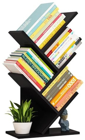 Libreria ad Albero Multiuso da bancone - Libreria da scrivania Regolabile, libreria da Tavolo Indipendente a 4 Livelli, libreria per Libri, riviste, CD, scaffale da Pavimento (Nero)