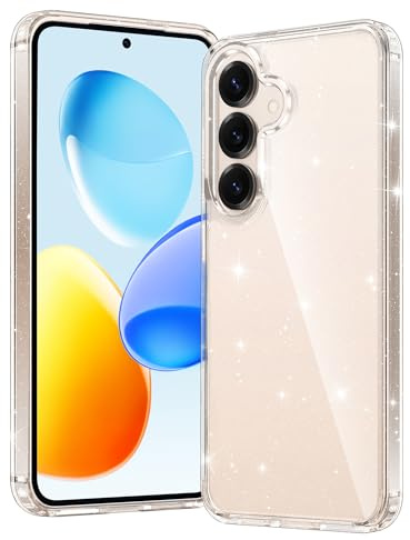 FNTCASE for Samsung Galaxy S25 Case: Military Grade Drop Protection Anti Yellowing Cell Phone Cover - Rugged Shockproof Protective Bumper Transparent Cases(Clear Glitter)