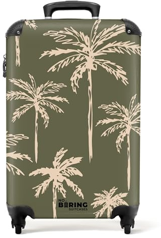NoBoringSuitcases© Handgepäck Koffer Reisetasche | 55x40x20 cm - Reisekoffer mit Rollen, Leichtgewicht Hartschalenkoffer, Trolley Kabinengepäck mit Palmen - Grün, Koffer für