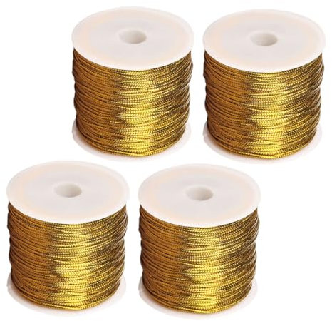 DOITOOL 4 Rollen Elastisches Seil Bungee-Seile mit Haken Bastelschnur Plane Riemen bastelkordel elastisches Band Bindfäden für Bastelarbeiten goldene elastische Schnur Kunststofffaser