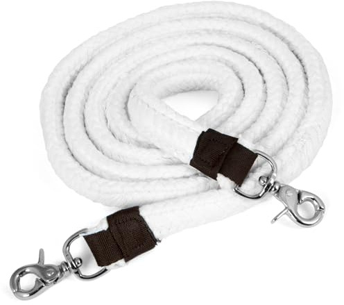 Jeffers Equine Flat Braid Cotton Roping Rein – 7 Feet, 1 in Wide Western Horse Rein with Leather Loops & Scissor Snap Ends – Durable Tack for Barrel Racing, Training, Ranch & Trail Riding