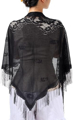 MILAKOO Sciarpa di Pizzo con Frange a rete Morbida per abito Triangolo Mantilla Sciarpa Ciglia Scarf di Pizzo Floreale Vintage
