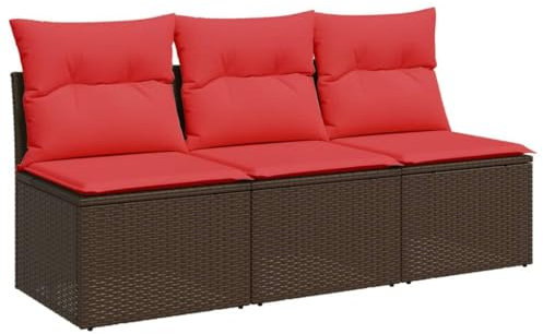 vidaXL Gartensofa mit Kissen 3-Sitzer Braun Poly Rattan