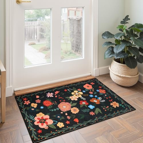 GRANNY SAYS Front Door Mat Indoor Entrance, Indoor Doormat, 2x3 Washable Runner Rug for Kitchen, Low Profile Entryway Rug, Stain Resistance Mat, Non-Slip Kitchen Rugs, Small Doormat, Boho Floral
