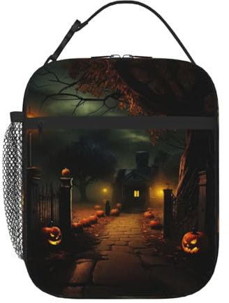 EdWal Bolsa de almuerzo de gran capacidad con estampado de Halloween aterrador para mujeres y hombres, lonchera para adultos para picnic