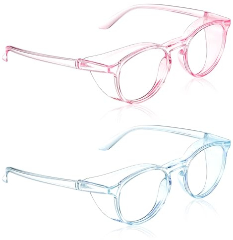 2 Pcs Safety Glasses Anti Fog Goggles Protective Eyewear Blue Light Blocking Anti Dust UV Protection Glasses(Pink+Blue)