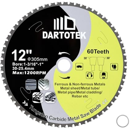 DARTOTEK 305mm TCT Hoja Sierra para Metal - Disco Corte Orifice 30/25,4mm | Disco Sierra Circular para Hierro Níquel, Titanio, Metales Ferrosos, 60 Dientes de Carburo Tungsteno 305 mm