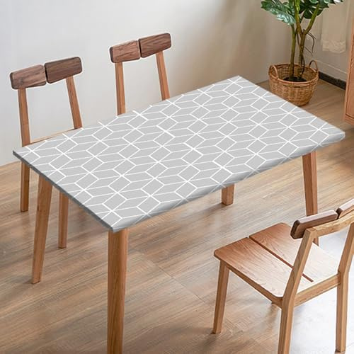 Odot Mantel Mesa con Bordes Elásticos, Rectangular Antimanchas Mantel, Estampado Geométrico Funda Mesa Decorar para Exterior Fiesta Picnic Patio Cocina (Gris Claro,140x80cm)
