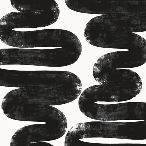 Tempaper x Bobby Berk White & Black Wiggle Room Removable Peel and Stick Wallpaper, 20.5 in X 9 ft, Made in The USA