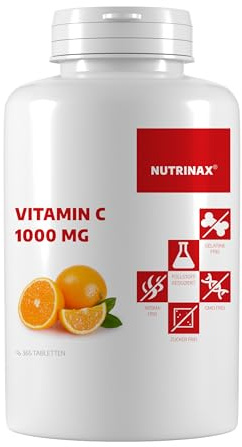 Vitamin C 1000mg - 365 Tabletten - Time Released + Citrus Bioflavonoide + Hagebutte - Vegan