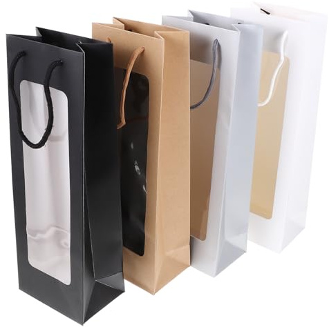 NOLITOY 4stücke Weintüten Zum Verschenken Geschenktüten Für Weinflaschen Transparente Weinflaschentaschen Mit Tragegriff Hochwertige Weinverpackungstüten Aus Robustem Papier