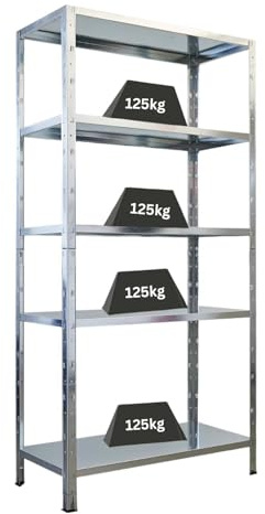 PROREGAL Schwerlastregal Ares mit Metallböden HxBxT 180x90x40cm 5 Ebenen Fachlast 125 kg Verzinkt, Metall, Metallregal, Küchenregal, Kellerregal, Steckregal, Garagenregal, Lagerregal