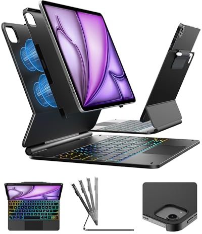 typecase Edge+ für iPad Air 13（M4/M3/M2&2026/2025/2024） Hülle mit Tastatur | Multi-Modus Magnetständer, Multi-Touch-Trackpad, Abnehmbare Rückseite, Sicherer Magnetverschluss, QWERTZ, Schwarz