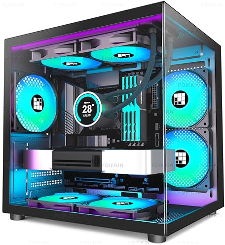 FOIFKIN Boîtier PC F100 - Ventilateur 3 ARGB pré-installé, boîtier PC de jeu MicroATX, verre panoramique 270°, noir