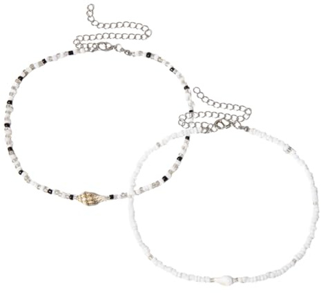 VILLCASE 2 Stück Verstellbare Muschelkette und Perlenchoker für Damen Bunte Boho Halskette aus Muscheln Strand und Sommerkette Handgefertigter Hawaii Schmuck