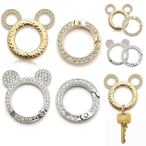 THQAE 8 Stück Runder Karabiner,Metall Frühling O Ringe Strasssteine Ringkarabiner,4 Ausführungen,für Schlüsselanhänger Tasche Schmuck DIY Handwerk Machen