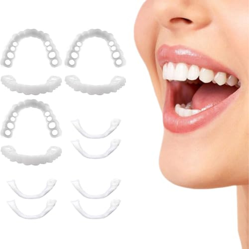 AEIXYA 3 Paia Di Denti Finiti, Dentiere Finiti, Faccette Dentali Finiti, Faccette Cosmetiche Istantanee Comfort Per Denti Superiori E Inferiori Per Uomini E Donne