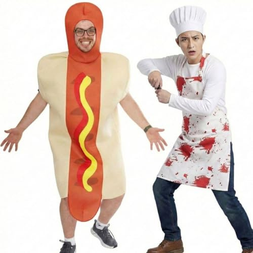 Pizza & Chef Duo Stag Costume Set for Adults – Funny Food Fancy Dress Outfits for Stag Do, Bachelor Party, Group Events, Festivals & Halloween Novelty Party