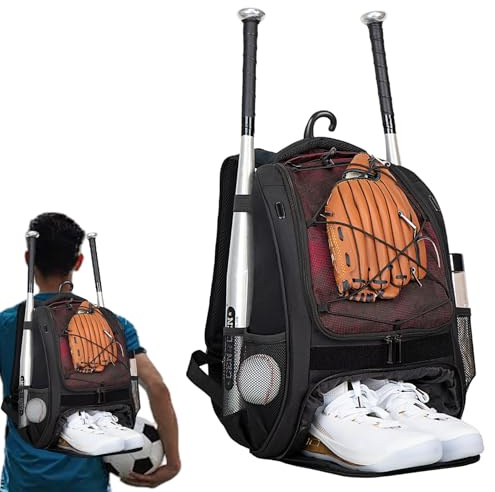 Bolsa de béisbol para niños, mochila de sóftbol con compartimento para zapatos, bolsa de béisbol para niños, mochila juvenil, bate de gran capacidad para jóvenes y adultos, cascos, zapatos