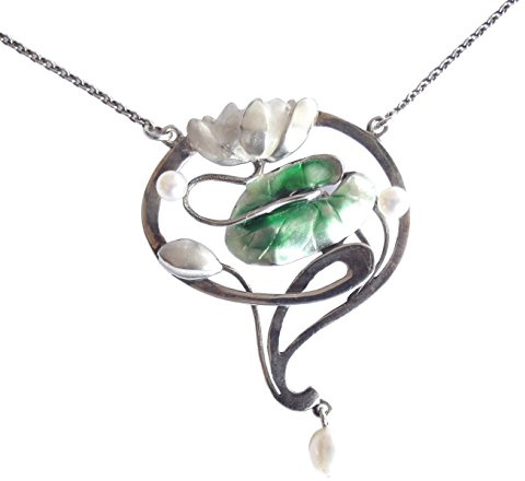 De estilo Art Nouveau collar nenúfar con email y perlas pecuaria