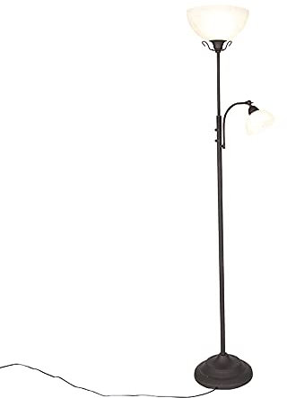 Qazqa - Landhaus I Vintage Klassische braune Stehlampe mit Leselampe – Dallas I Wohnzimmer I Deckenfluter - Stahl Rund I Länglich - LED geeignet E27