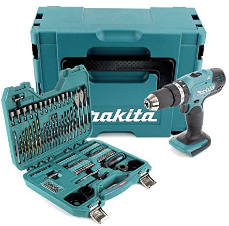 Makita DHP 453 ZJ Akku Schlagbohrschrauber 18V 42Nm im Makpac + 100 tlg, Bit, Bohrer & Steckschlüssel Set - ohne Akku, ohne Ladegerät