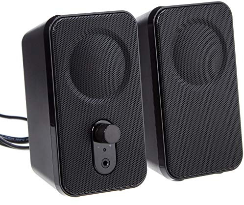 Amazon Basics AC-Powered Computer Speakers for Desktop or Laptop PC with Volume Control, Headphone Jack, Black (US Version)