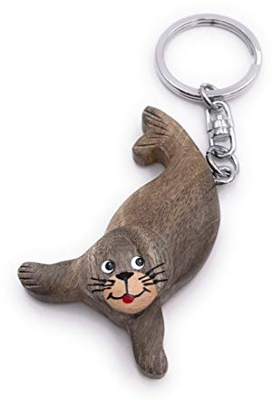 Onwomania Porte-clés sceau en bois sceller lion de mer animaux eau plage mammifère pendentif charme