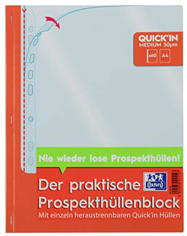Oxford Prospekthüllen-Block QUICK'IN, DIN A4, glasklar
