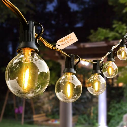 AVANLO Outdoor String Lights 30FT/9M Mains Powered | Waterproof Garden Festoon Lights with 16+1 Shatterproof G40 Bulbs for Indoor & Outdoor Party Wedding Patio Cafe