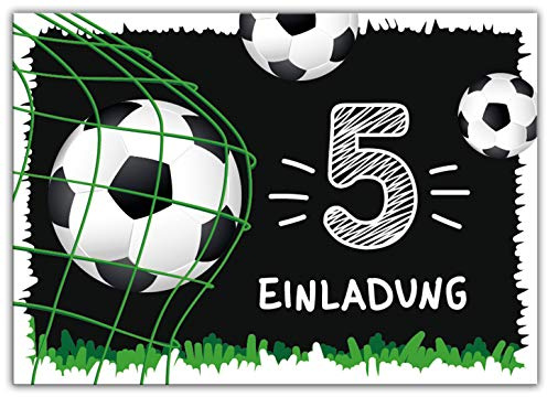 Junaversum 12 Einladungskarten zum 5. Kindergeburtstag fünfte Geburtstag Jungen Fussball Fußball