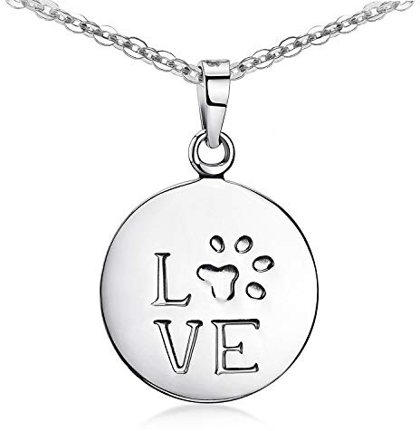 MATERIA Ketten-Anhänger rund 925 Sterling-Silber mit Pfotenabdruck und Love Gravur inkl. Kette