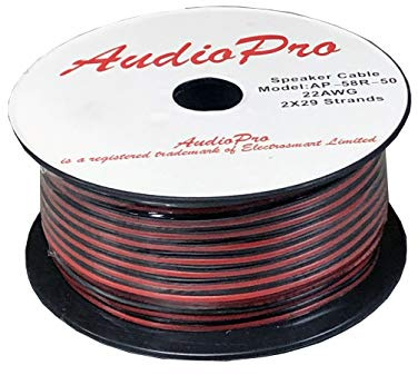 AudioPro® Speaker Cable Wire 22 AWG (2 x 29 Strands) Select 25m or 50m Reel Colour White/Clear Transparent HiFi Home Audio Surround Sound etc (50m Reel, Red & Black)