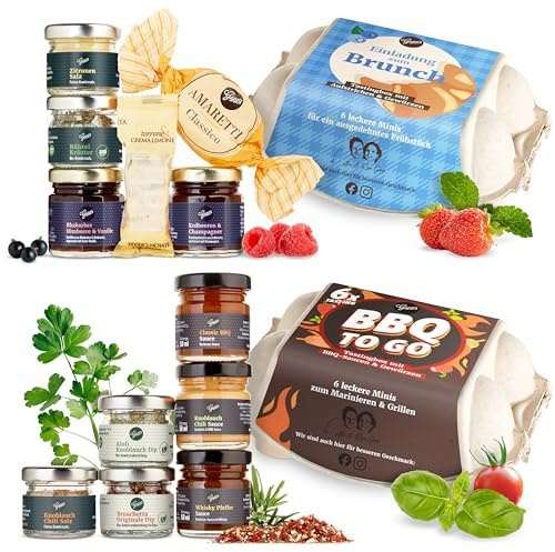 Gepp's Feinkost Mini Genussreise I Geschenk mit 12 leckeren Minis | Gewürze, Dips, Saucen & Konfitüren I BBQ Tasting Box zum Marinieren & Grillen I Brunch Box für Geschmacksausflüge