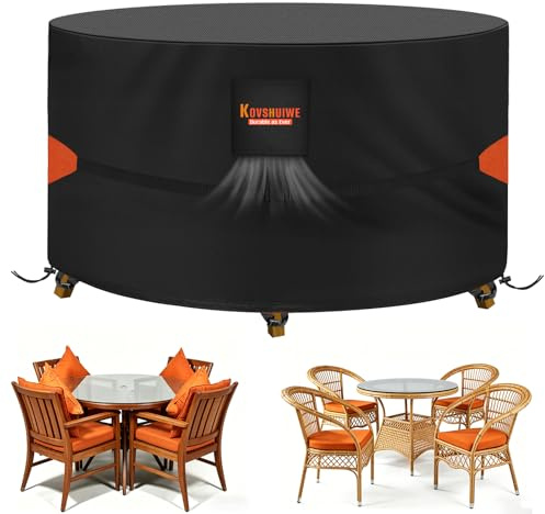 Ø128x71cm Housse de Protection Table Ronde de Jardin, Tissu Oxford 520D