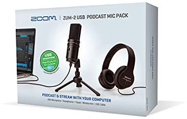Zoom ZUM-2 Podcast Mic Pack, Podcast microfono USB, cuffie, treppiede, parabrezza, cavo USB, per registrazione e streaming podcast, musica, voce-over e altro ancora