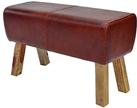 Casa Moro Echt Leder Sitzbank Vinod 78x35x46 cm (Breite/Tiefe/Höhe) braun aus Massivholz & Echtleder | Turnbock-Design Turnbank modern | eine Kult Polsterbank | HH4210