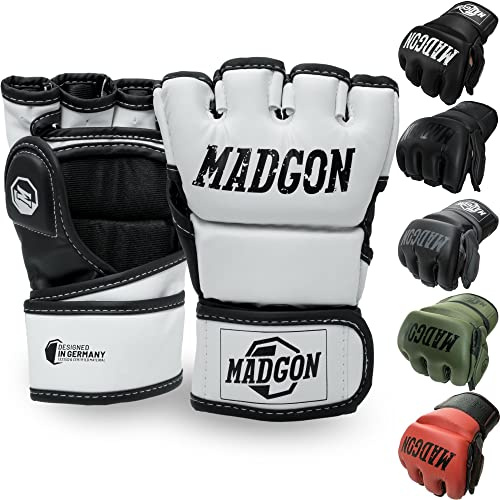 MADGON MMA Handskar med Professionell Stoppning! Boxningshandskar för Stabilitet i Handlederna. Free Fight Handskar med Lång Hållbarhet för Kampsport, Boxning, Kickboxning, Sparring, inkl. Väska!